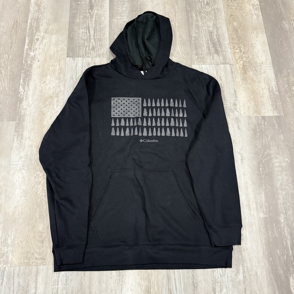 Columbia Men's Tall XLT Black Hoodie Trek Graphic American Flag Outdoors NEW